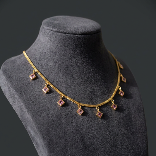 Gulabi Rose Tourmaline Geometric Gold Choker Necklace