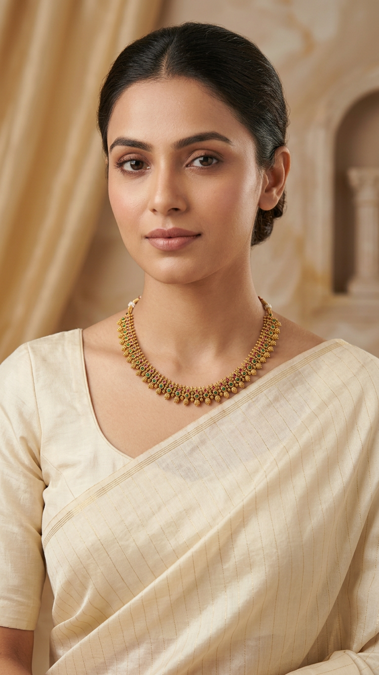 Traditional Matte Gold Rawa Work Kemp Choker Set