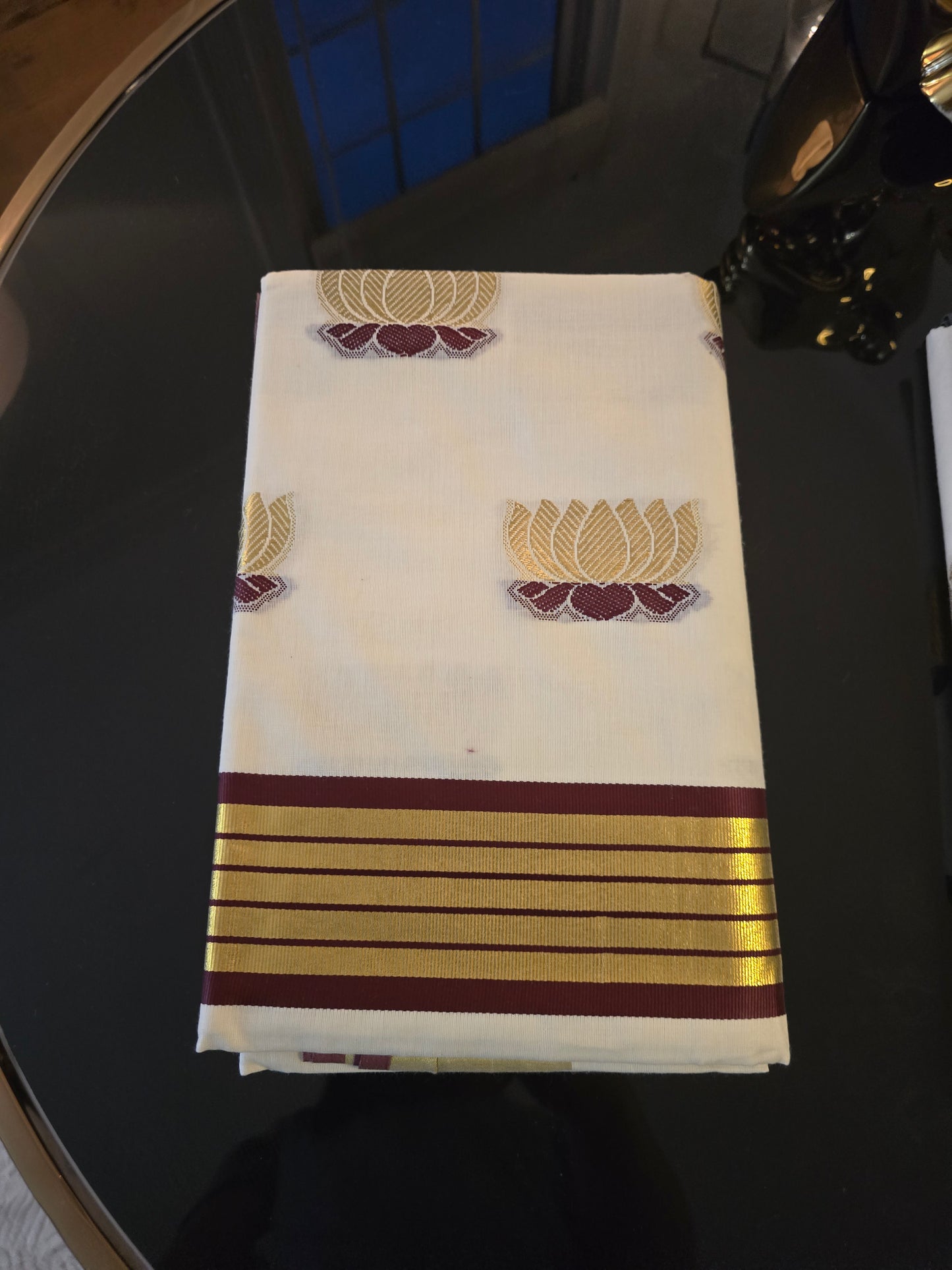 Lotus Design Kerala Kasavu Saree