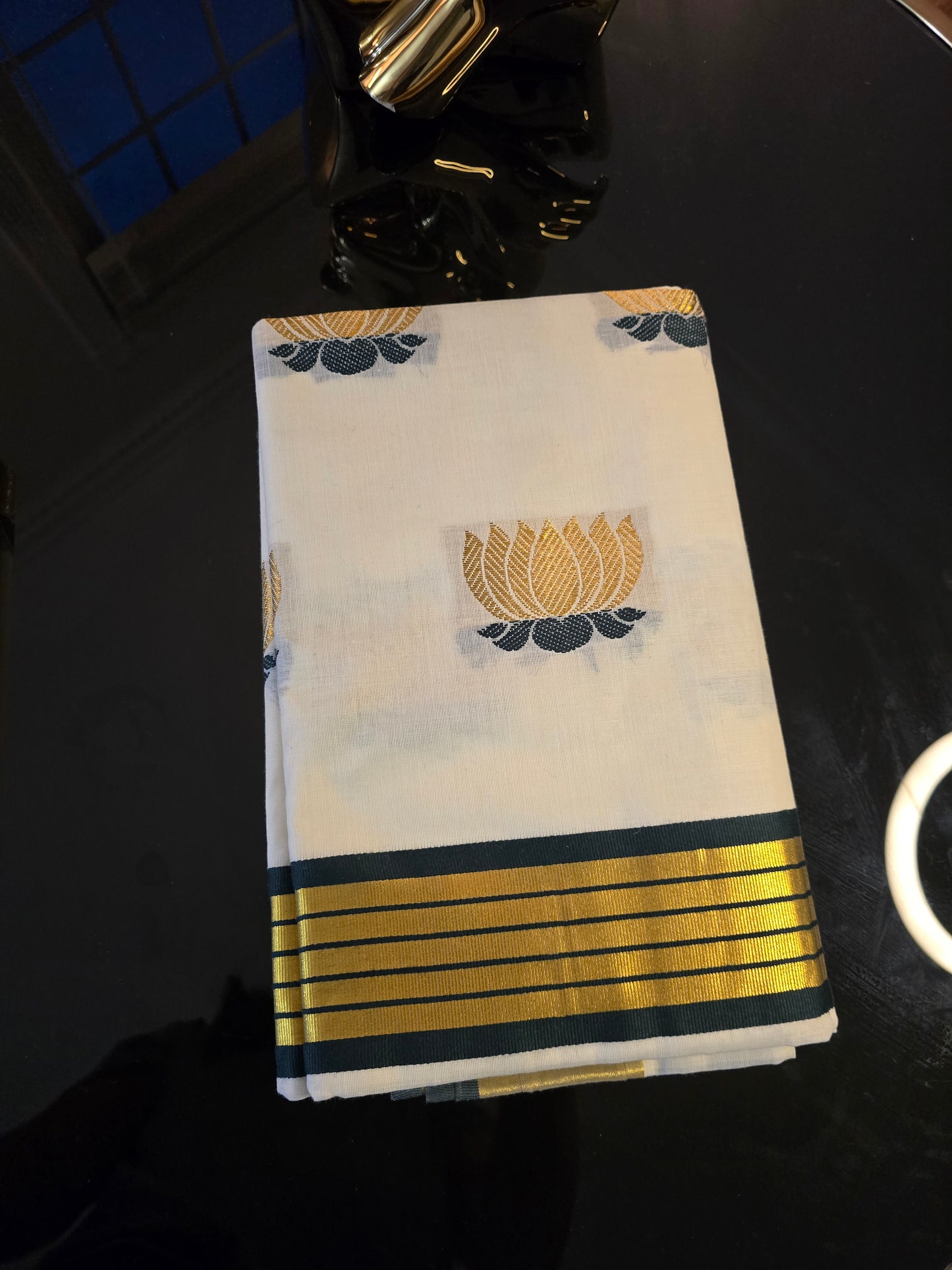 Lotus Design Kerala Kasavu Saree