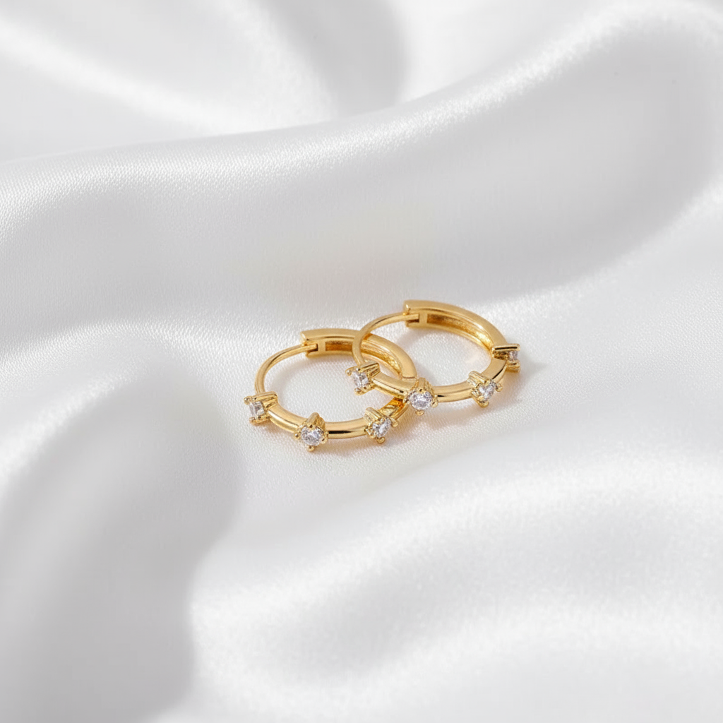 gold plated zirconia crystal round hoop