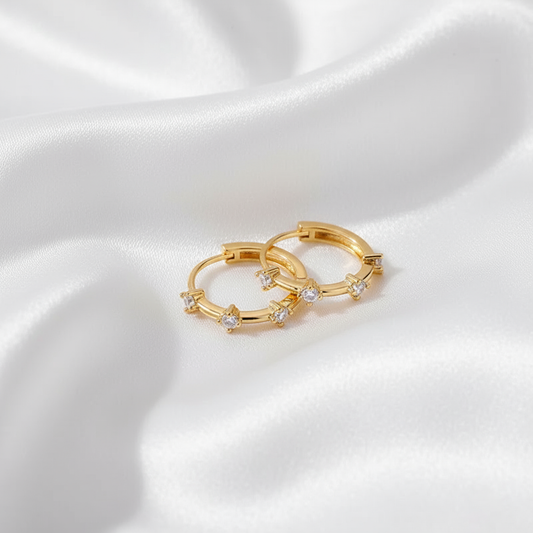 gold plated zirconia crystal round hoop