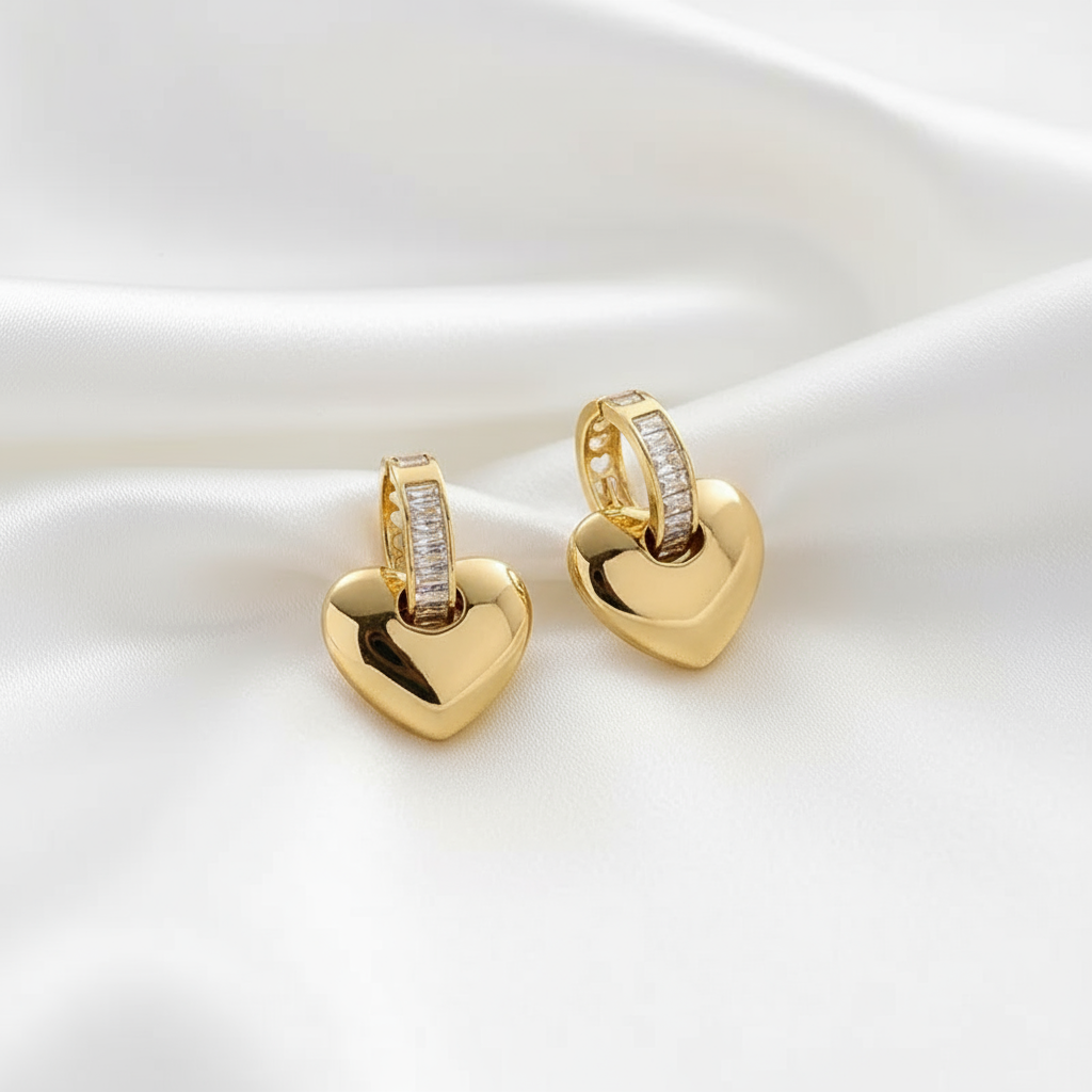 gold glossy heart earclips