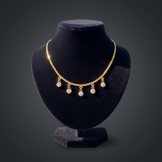 Mallika White Zircon Floral Cluster  Gold Necklace