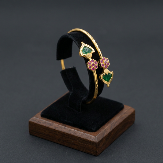 Traditional Kemp Floral & Emerald Gold-Plated Kids Bangle