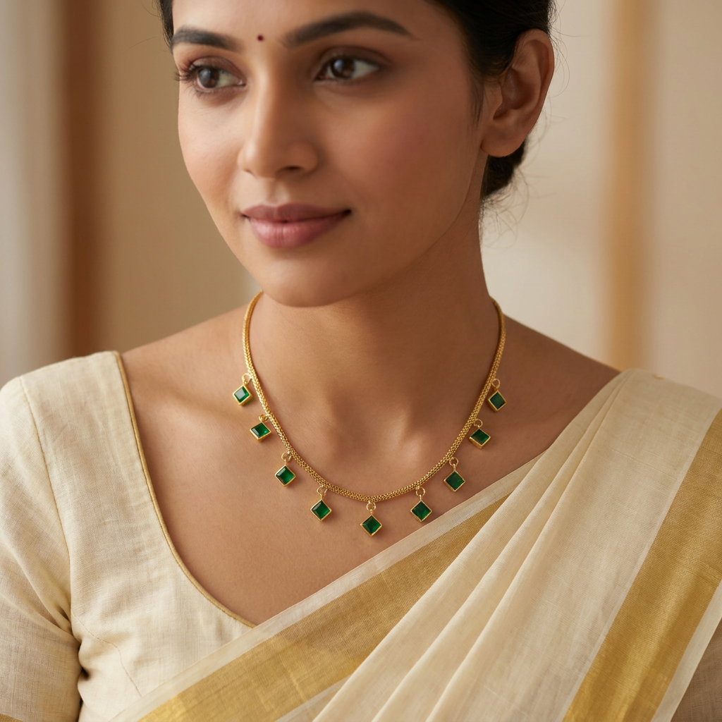 Haritha Emerald Green Geometric Gold Choker Necklace
