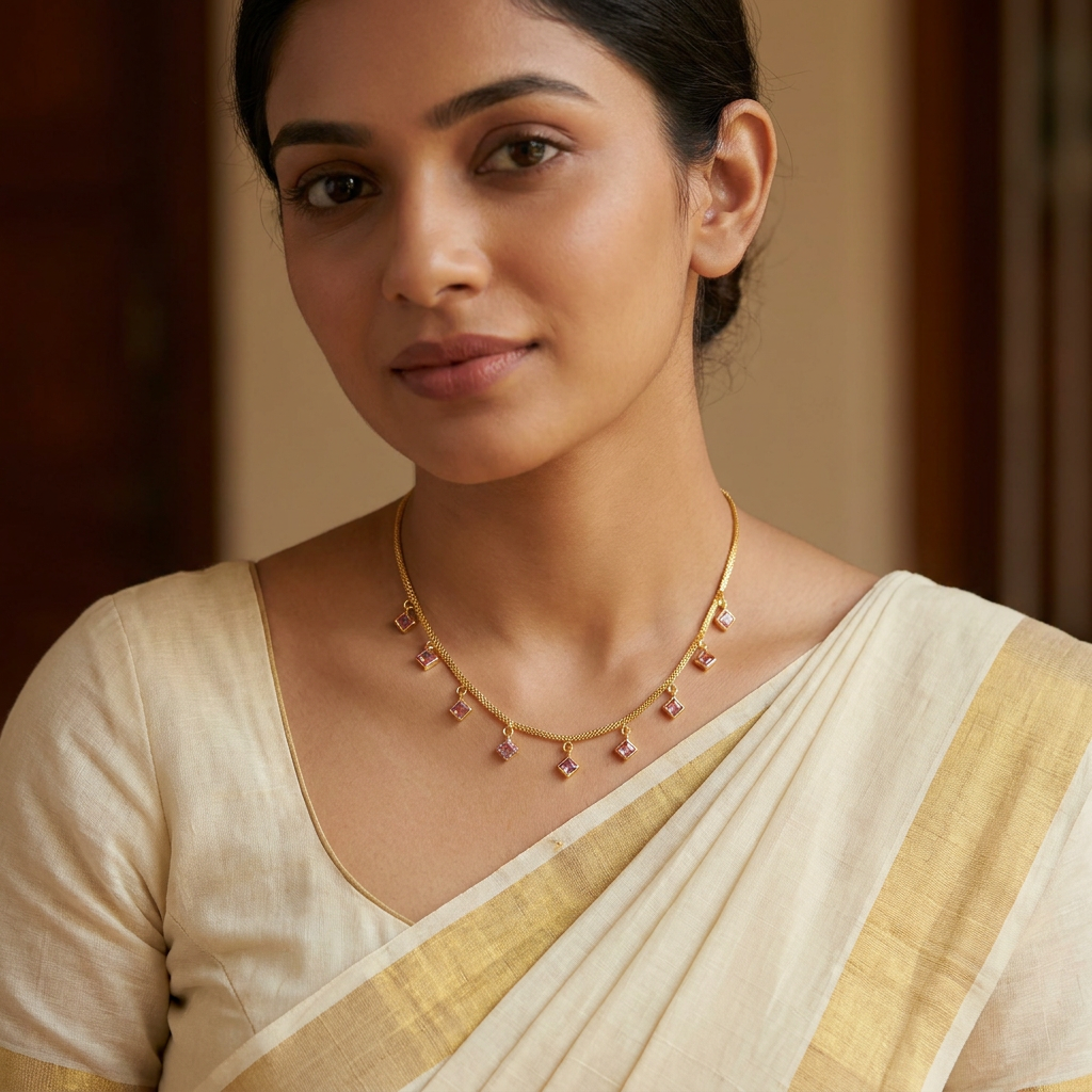 Gulabi Rose Tourmaline Geometric Gold Choker Necklace
