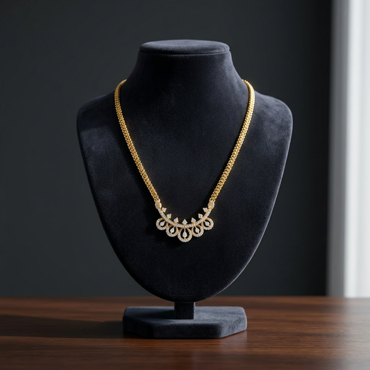 Contemporary AD Pavé Scalloped Lotus Station Necklace