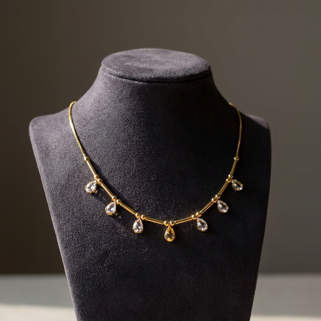Swarna Bindu Topaz & Crystal Teardrop Gold Choker Necklace