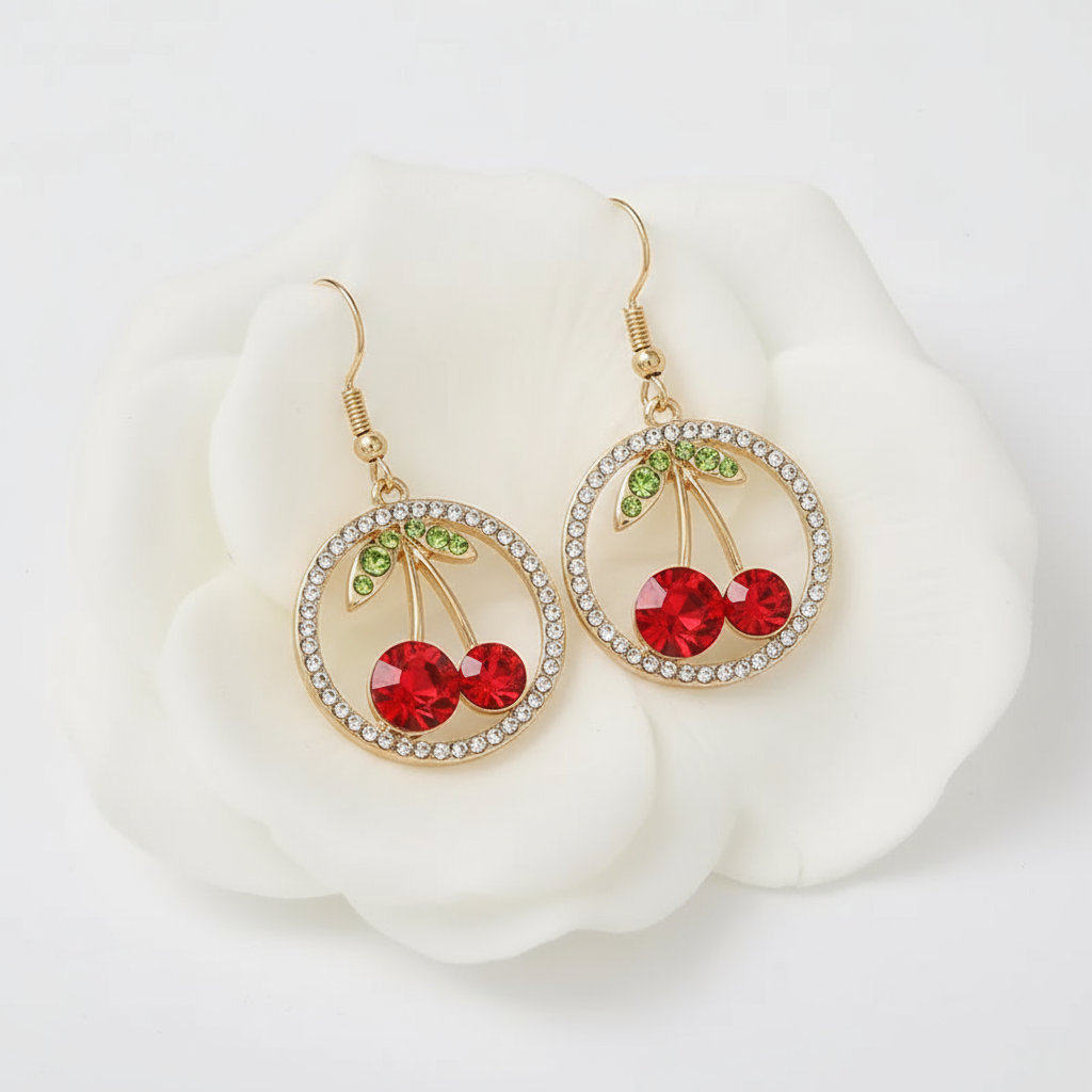 Contemporary Red Ruby Cherry Earrings
