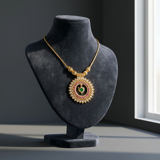 Traditional AD & Kemp Stone Chakra Palakka Pendant Necklace