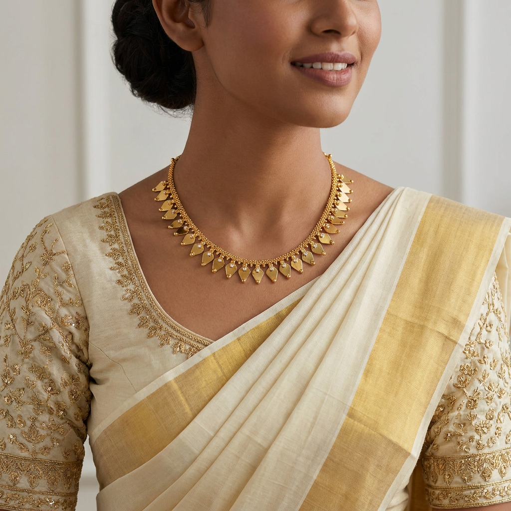 Chandrika White Zircon Shield  Gold Collar Necklace