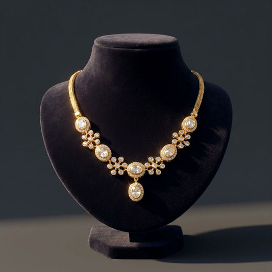 Traditional White Polki & AD Studded Floral Choker Necklace