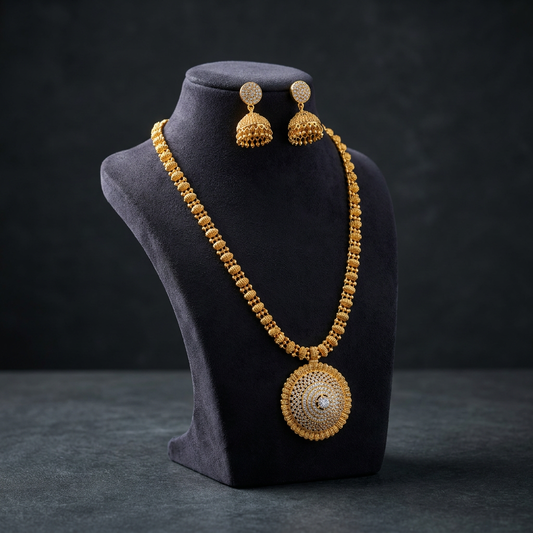 Traditional AD Studded Chakra Haram & Jhumka Jewelry Set