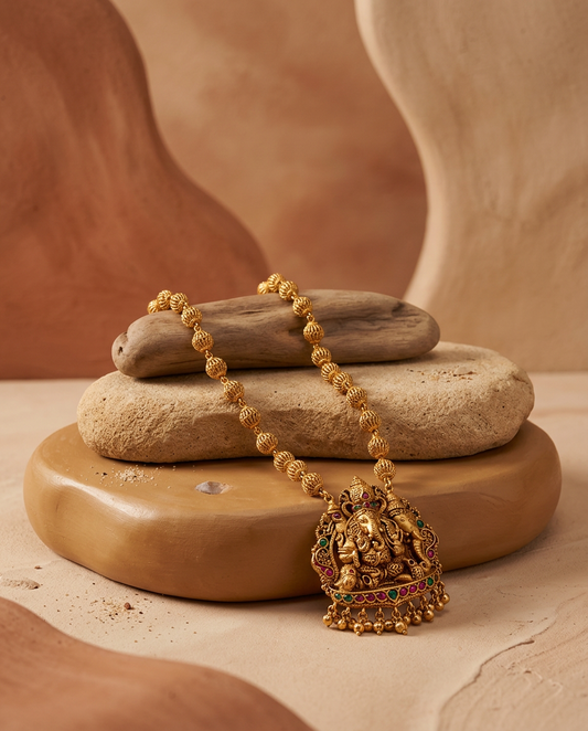 Antique Gold Elephant & Lakshmi Temple Haram Necklace Set with Jhumkas
