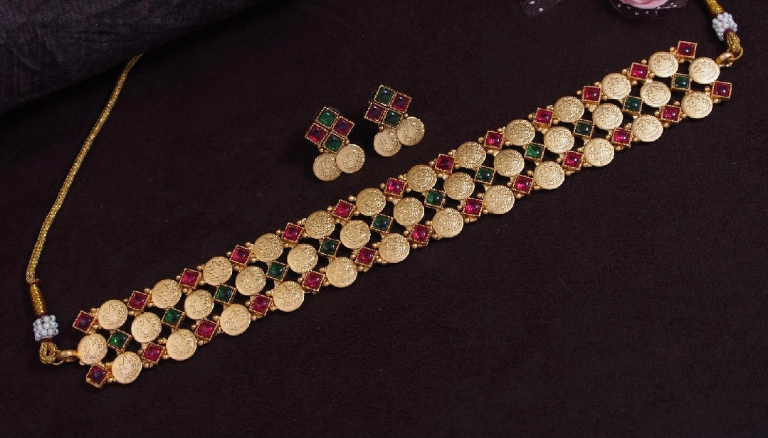 Heritage Coin &Red and Green Stone Choker