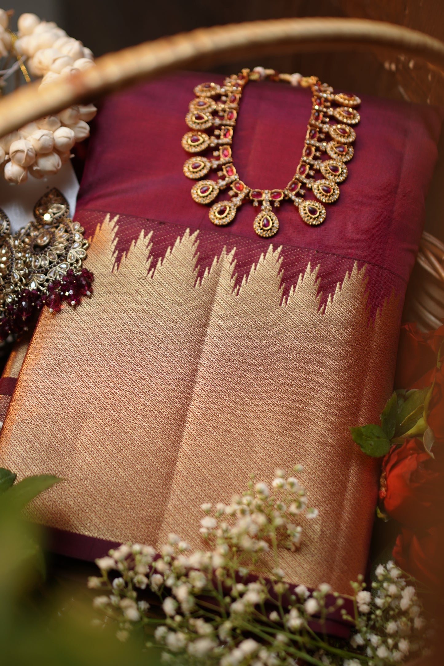 Golden Temple Maroon Kanchipuram Silk Saree