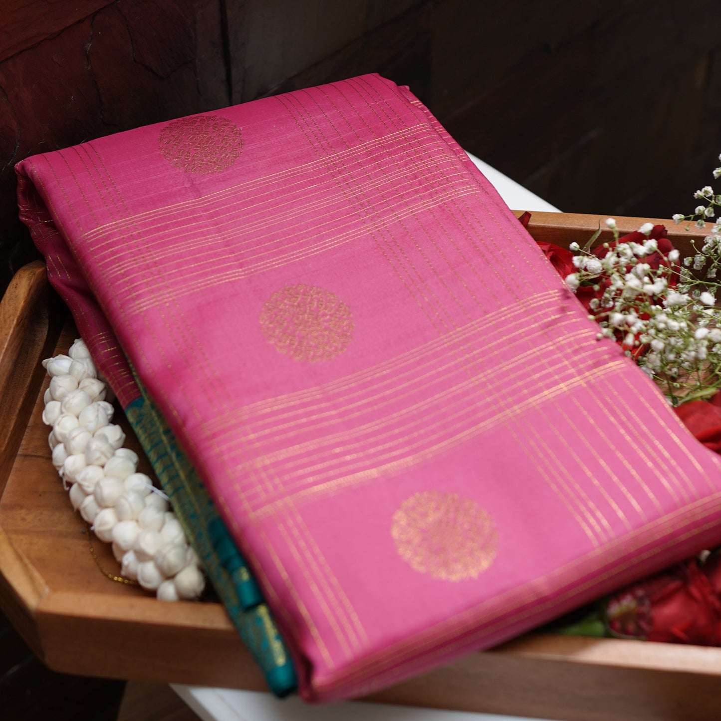 Pink & Turquoise Blue Pure Kanchipuram Silk Saree