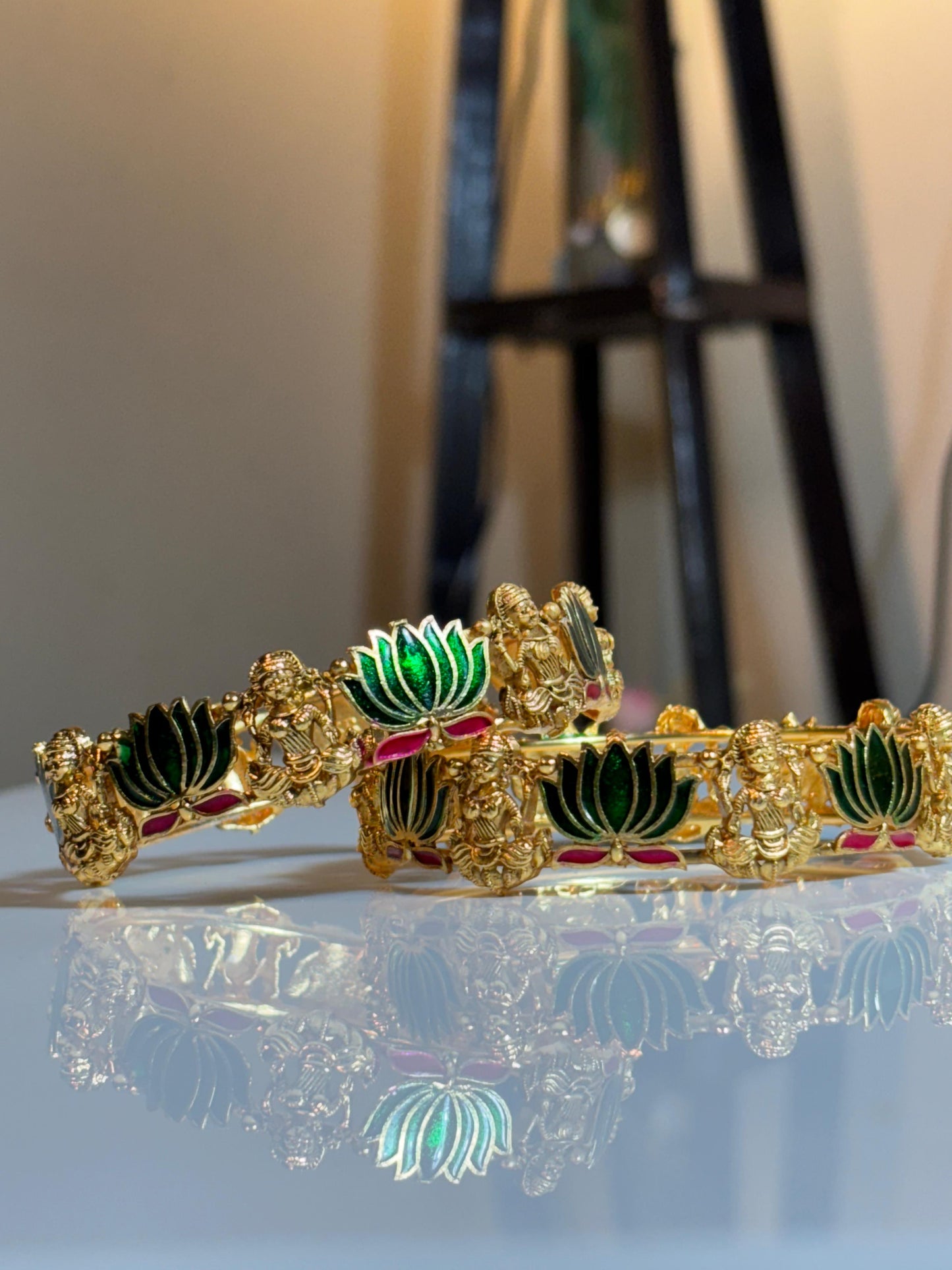 Lotus Lakshmi Bangles set of 2 (Green)