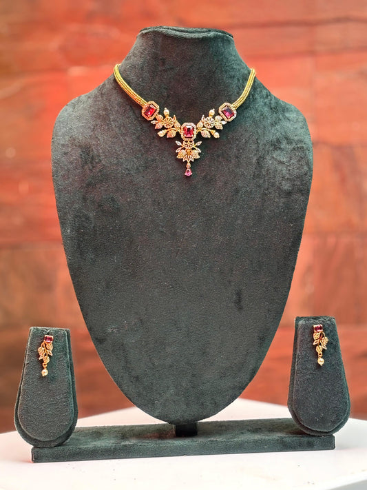 Ruby Blossom Elegance AD Necklace Set