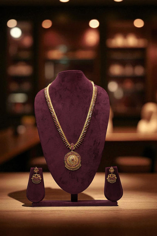 Gold Plated Ruby Pendant Necklace set