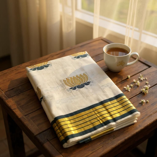 Lotus Design Kerala Kasavu Saree