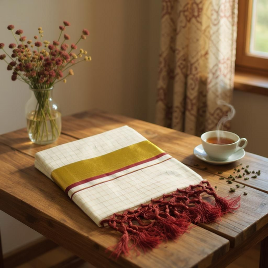 Kerala Kasavu Saree with Golden Checks