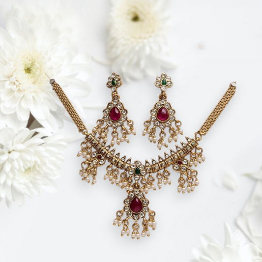 Regal Ruby Drop Kundan Necklace Set
