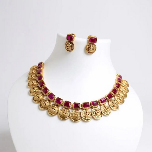 Traditional Necklace Set with Red Stones