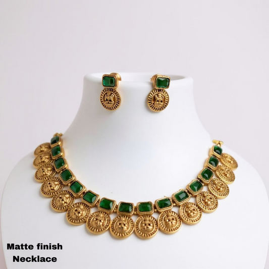 Traditional Necklace Set With Green Stones