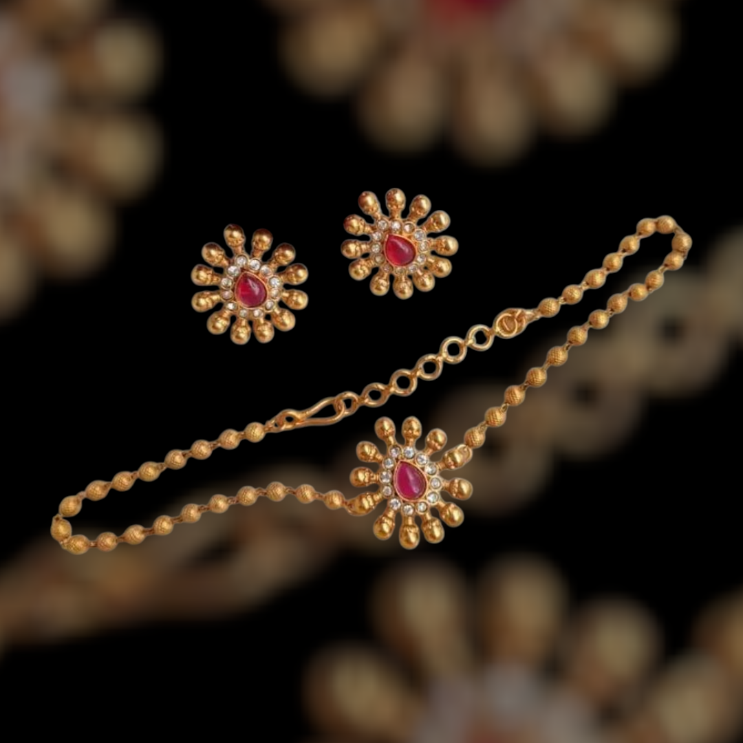 Golden Beads and Crystal Style Necklace Set