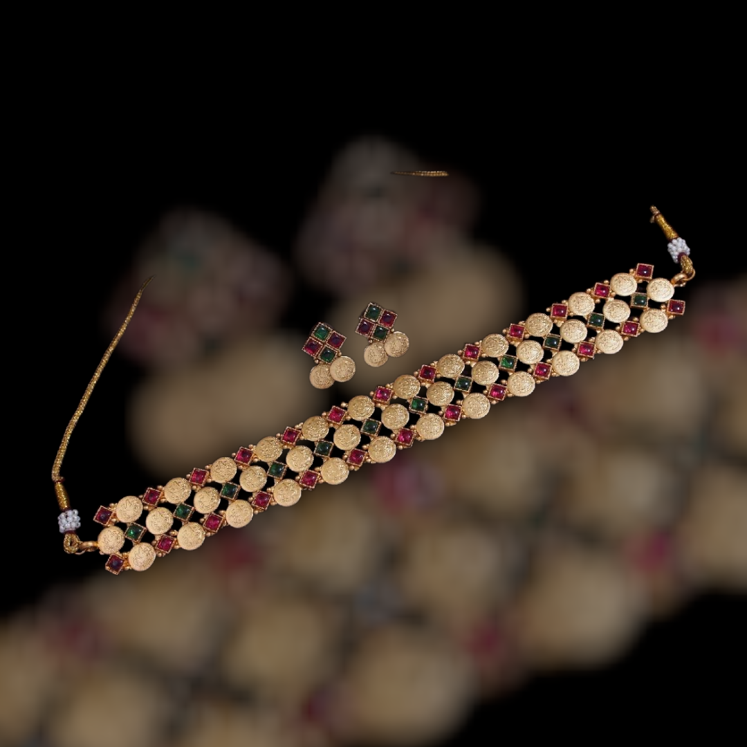 Heritage Coin &Red and Green Stone Choker