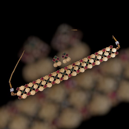 Heritage Coin &Red and Green Stone Choker