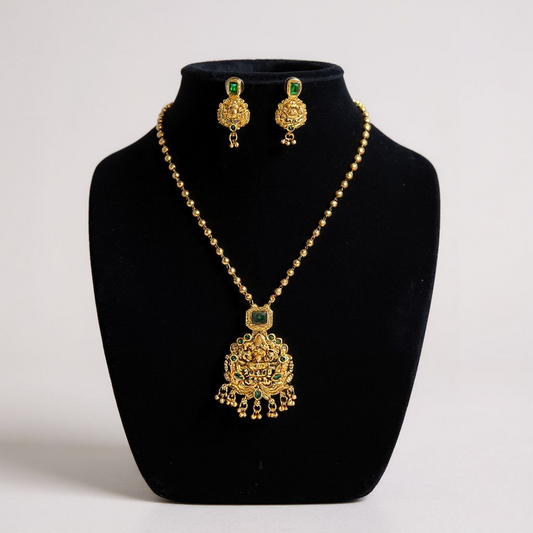 Lakshmi pendant necklace set with golden beads