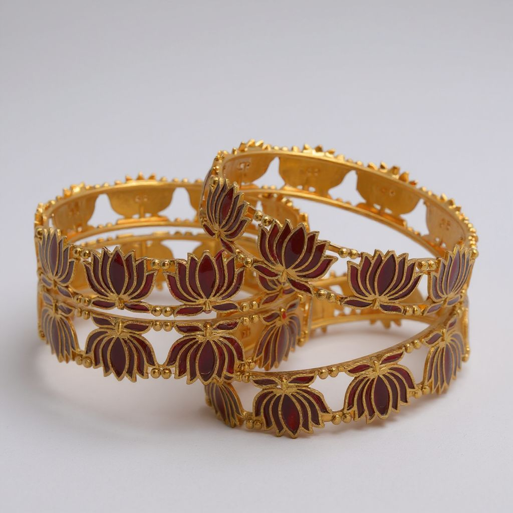 Red Lotus Design Bangles Set of 2