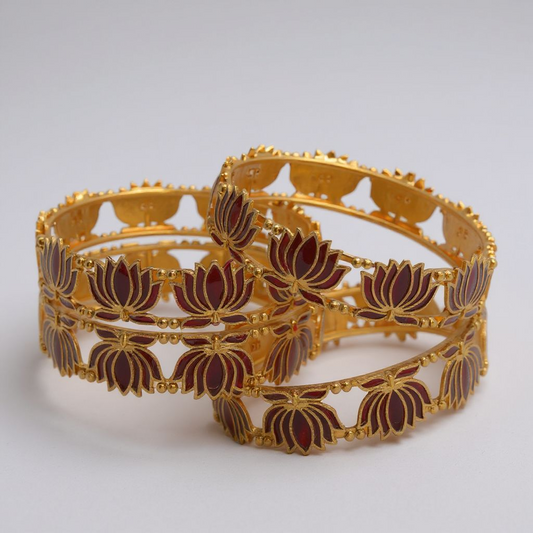 Red Lotus Design Bangles Set of 2