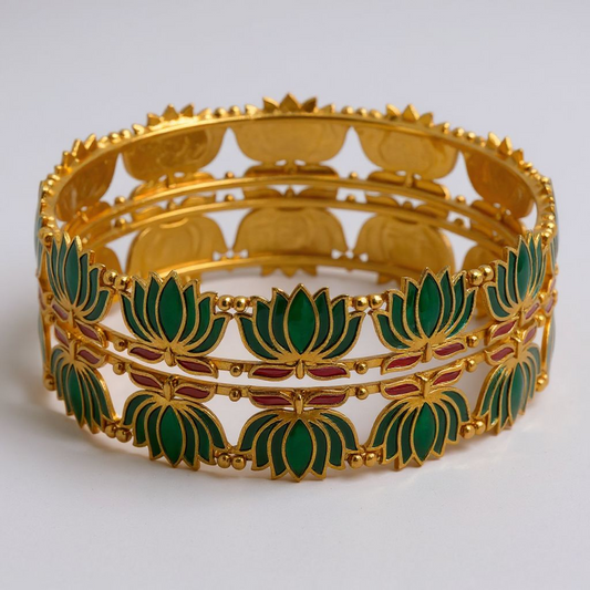 Green Lotus Bangles set of 2