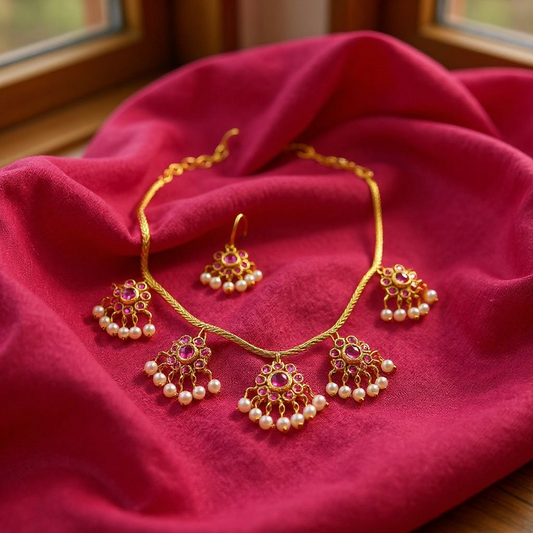 Premium Design Pearl Ruby  Necklace Set