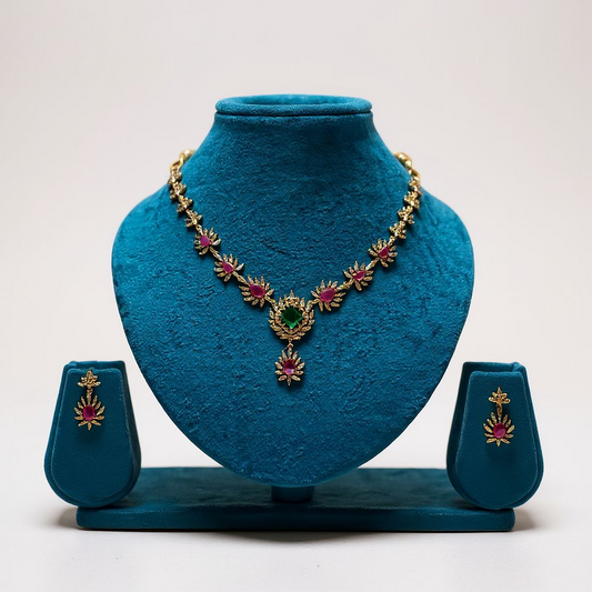 Emerald and Ruby AD Necklace Set