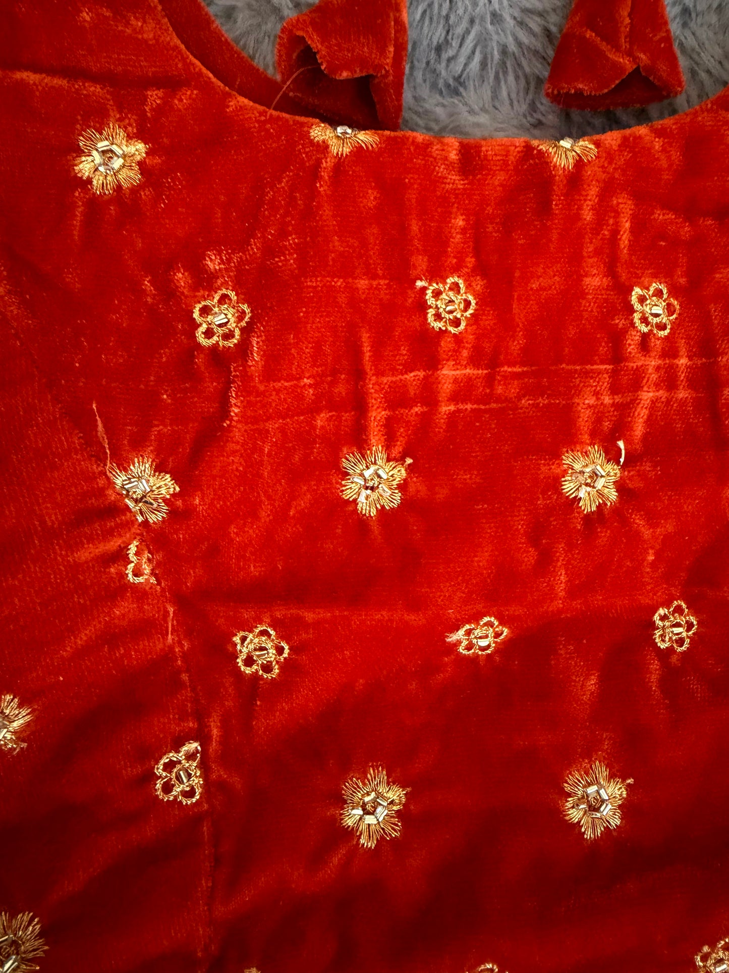 Girls' Velvet Pattu Pavadai Set – Rust & Gold
