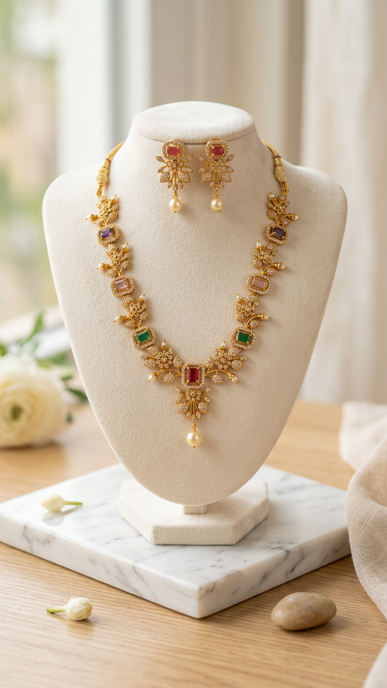 Blossom Elegance AD Short Necklace Set