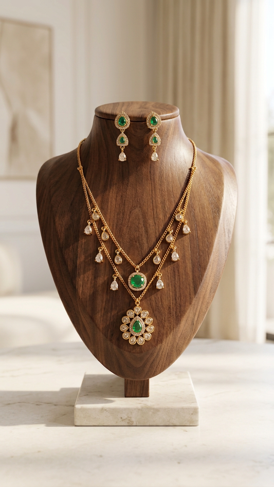 AD Stone Layered Necklace Set