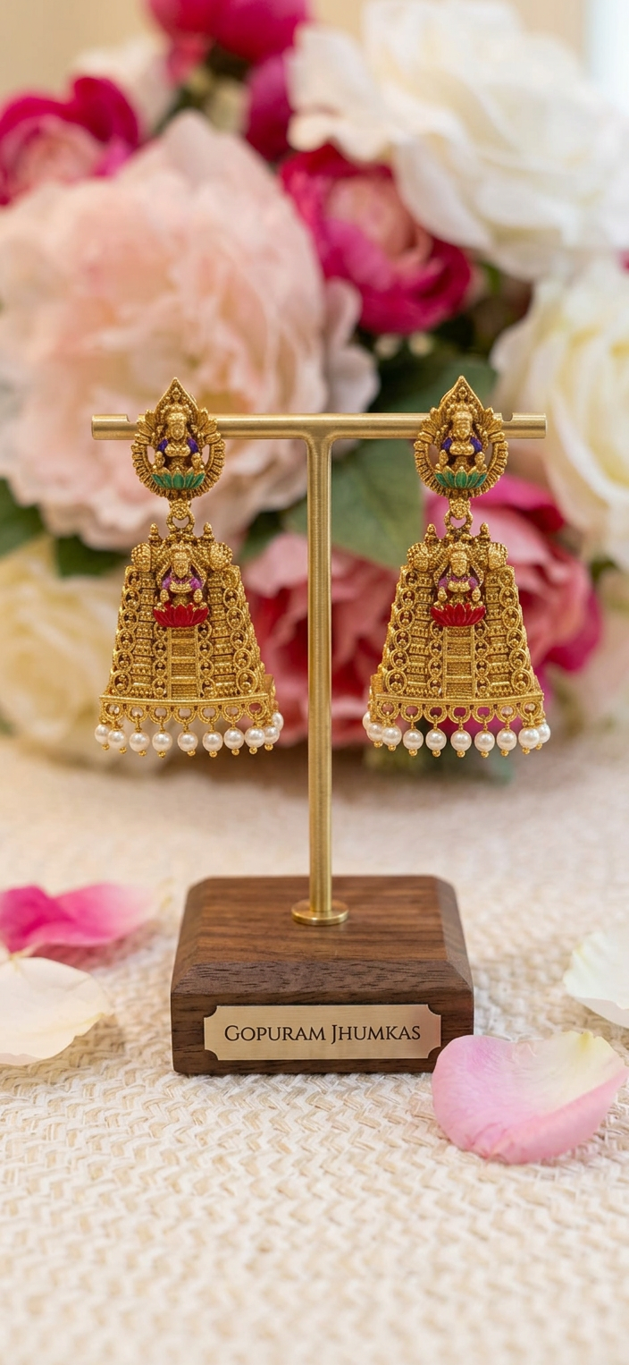 Traditional Meenakari Gopuram Jhumka Earrings
