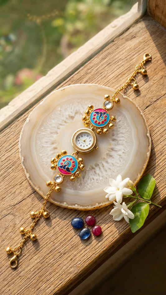 Kashmiri Kundan Jewelry Bracelet Watch