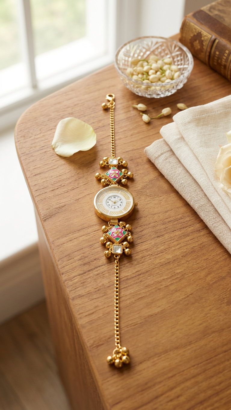 Kashmiri Kundan Jewelry Bracelet Watch