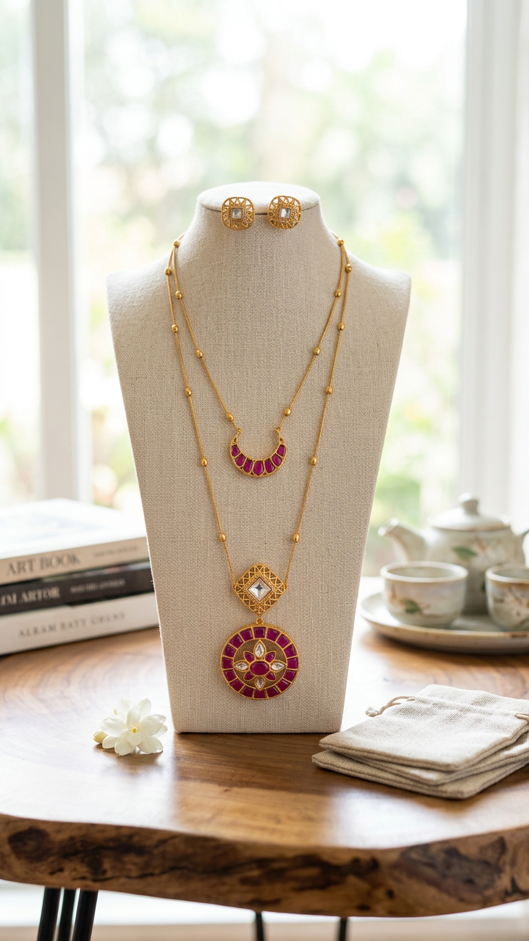 Double layered Jadau neckchain