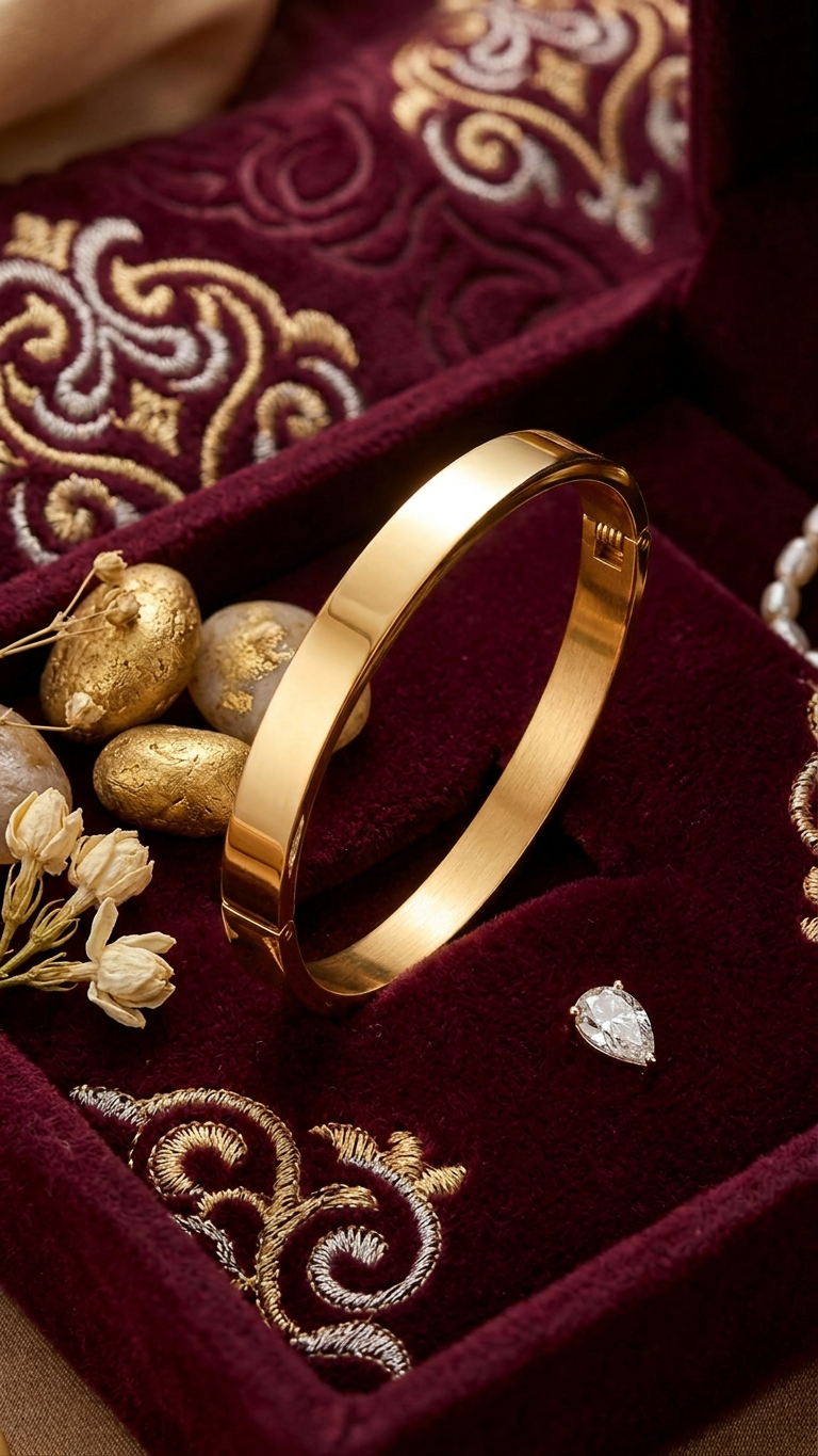 Gold Plated Stainless Steel Oval Bracelet Bangle
