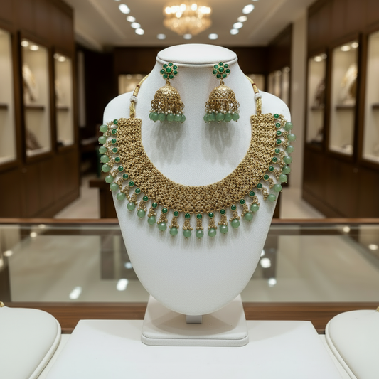 Necklace set with Green Beads