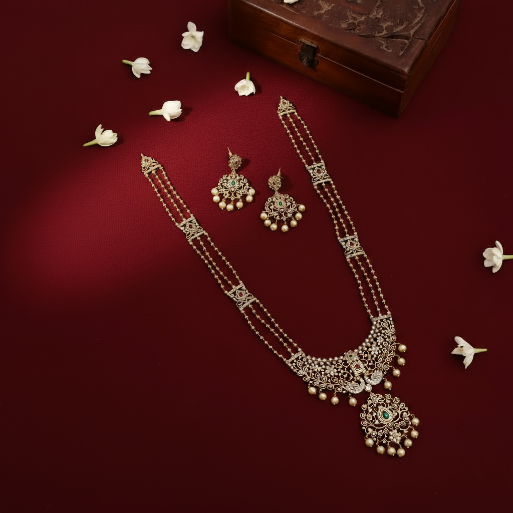 Layered Stone Long  Necklace Set