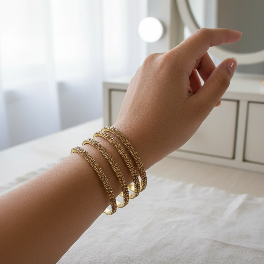 Gold  Bangles stones set of 4